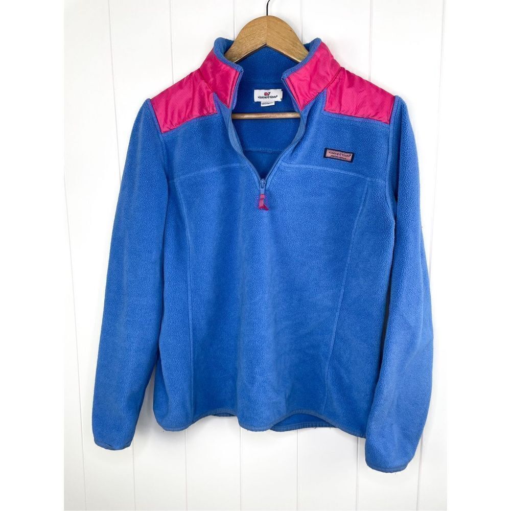 VINEYARD VINES‎ Fleece Jacket 1/4 Zip Cornflower Blue Pink Colorblock M